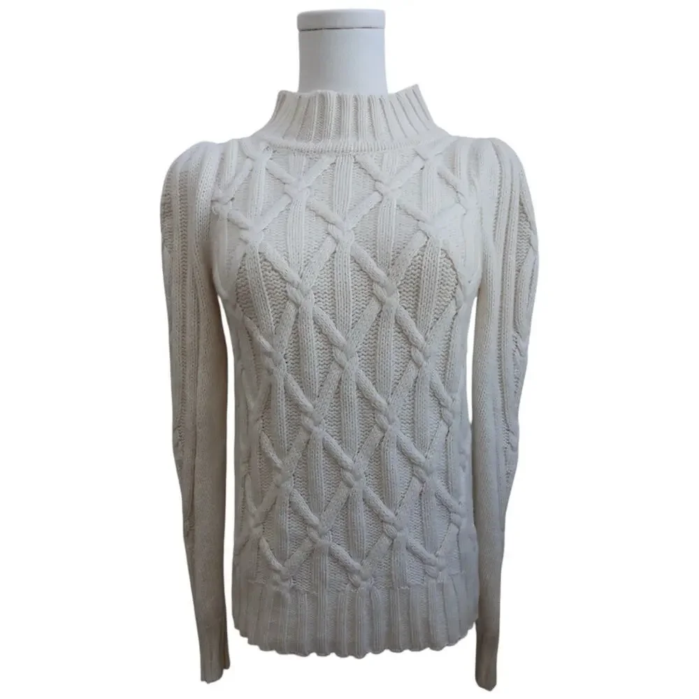 La Vie Rebecca Taylor Cable Knit Turtleneck Merino Wool Blend Sweater Size S